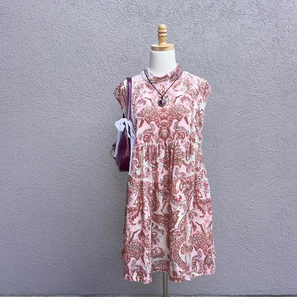 Free People All The Time Pink Velvet Boho Mini Dress Babydoll Boho Size‎ Small
